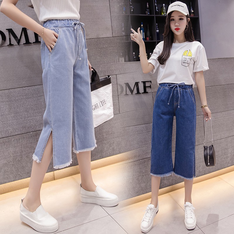 👗S-5xl👗Plus Quần Jeans Lửng Ống Rộng Phong Cách Hàn Quốc Thời Trang Cho Nữ
