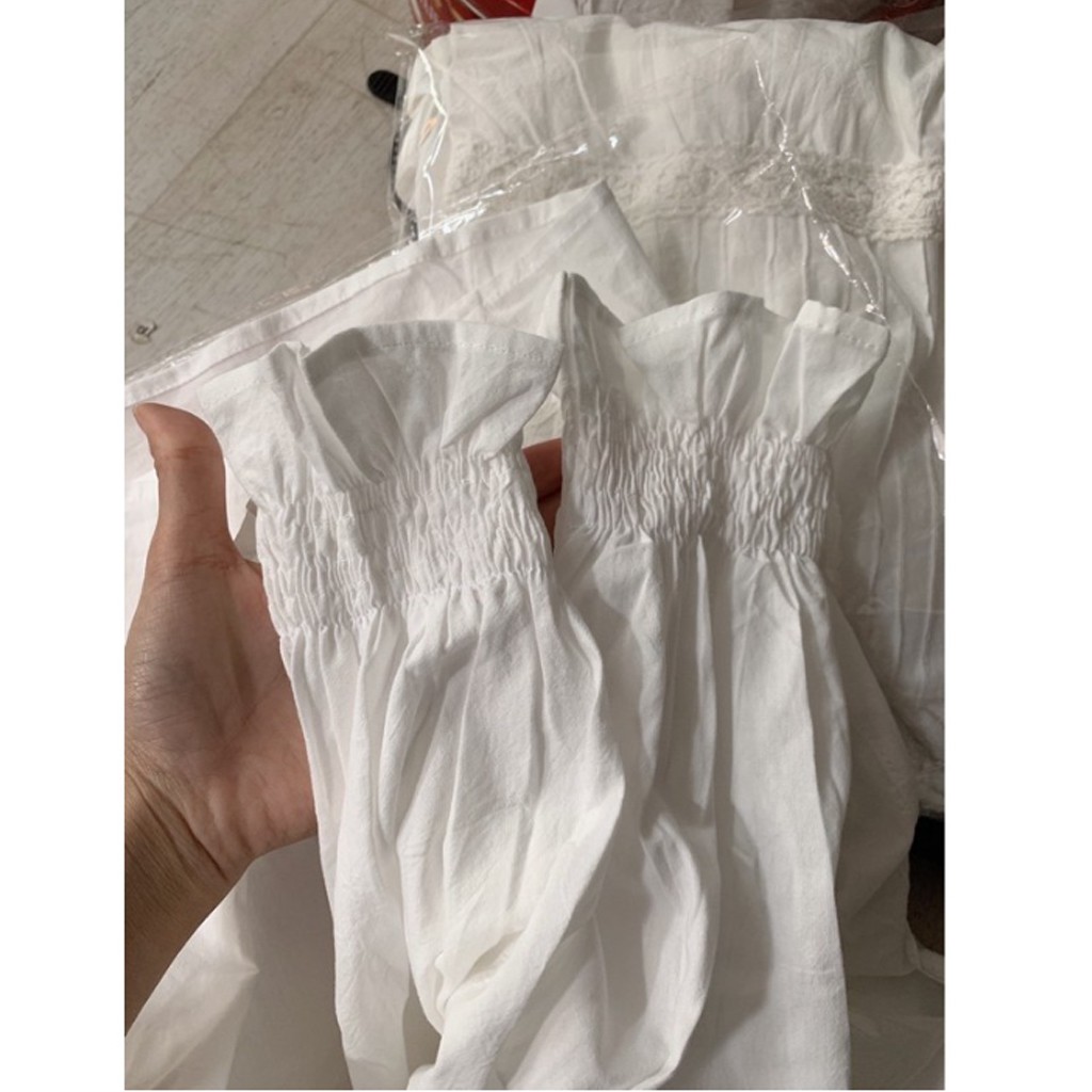 Áo babydoll cổ bèo kẻ ly chun vai phong cách tiểu thư cka817 , kiểu áo sơ mi nữ trắng