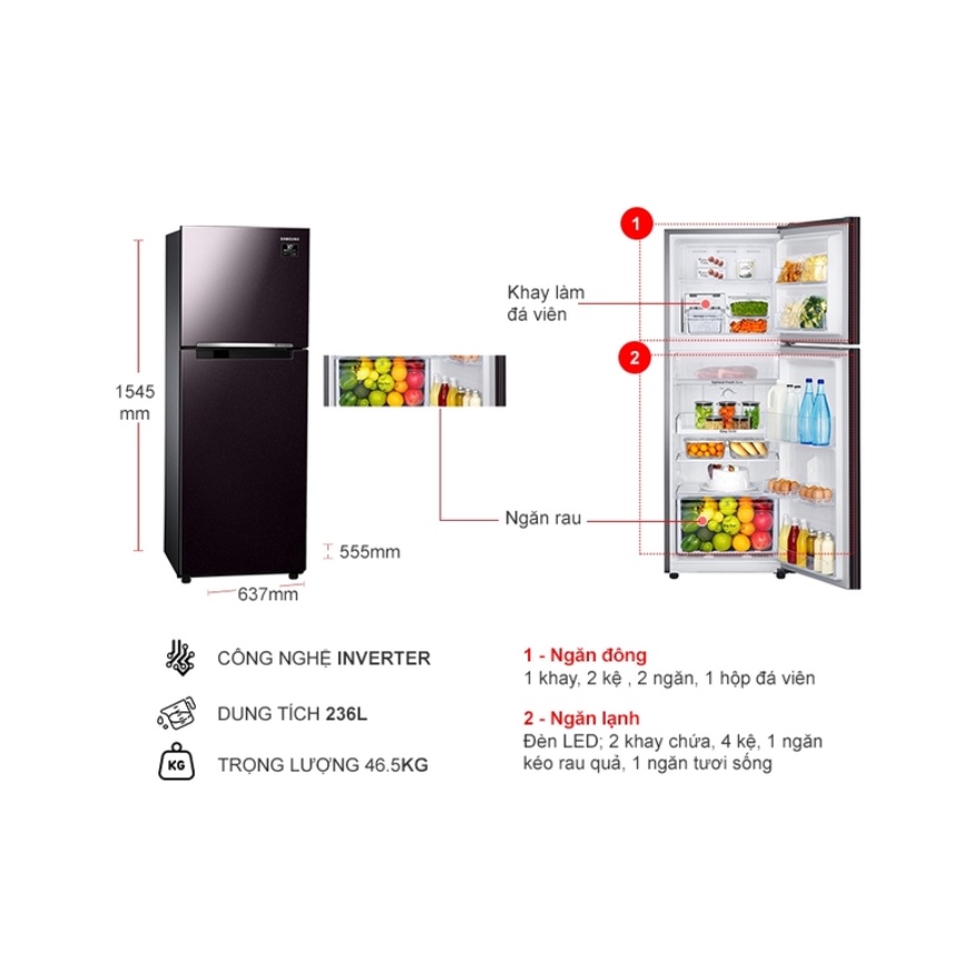 Tủ lạnh Samsung Inverter 236 lít RT22M4032BY/SV - Mới 100%