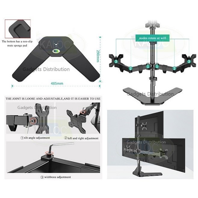 💥💥GIÁ TREO 3 MÀN HÌNH MÁY TÍNH ĐỂ BÀN KALOC 230 - T 1 TRÊN 2 DƯỚI arm monitor