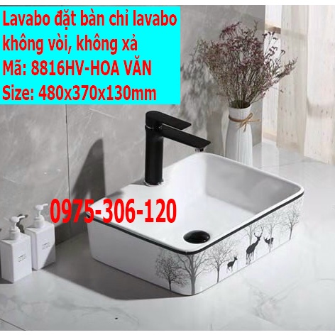 Chậu rửa mặt lavabo Đặt Bàn Đá 8816HV-HOA VĂN CON HƯƠU thương hiệu NA.GRAND, men NANO trắng sáng chống ố chống bám bẩn