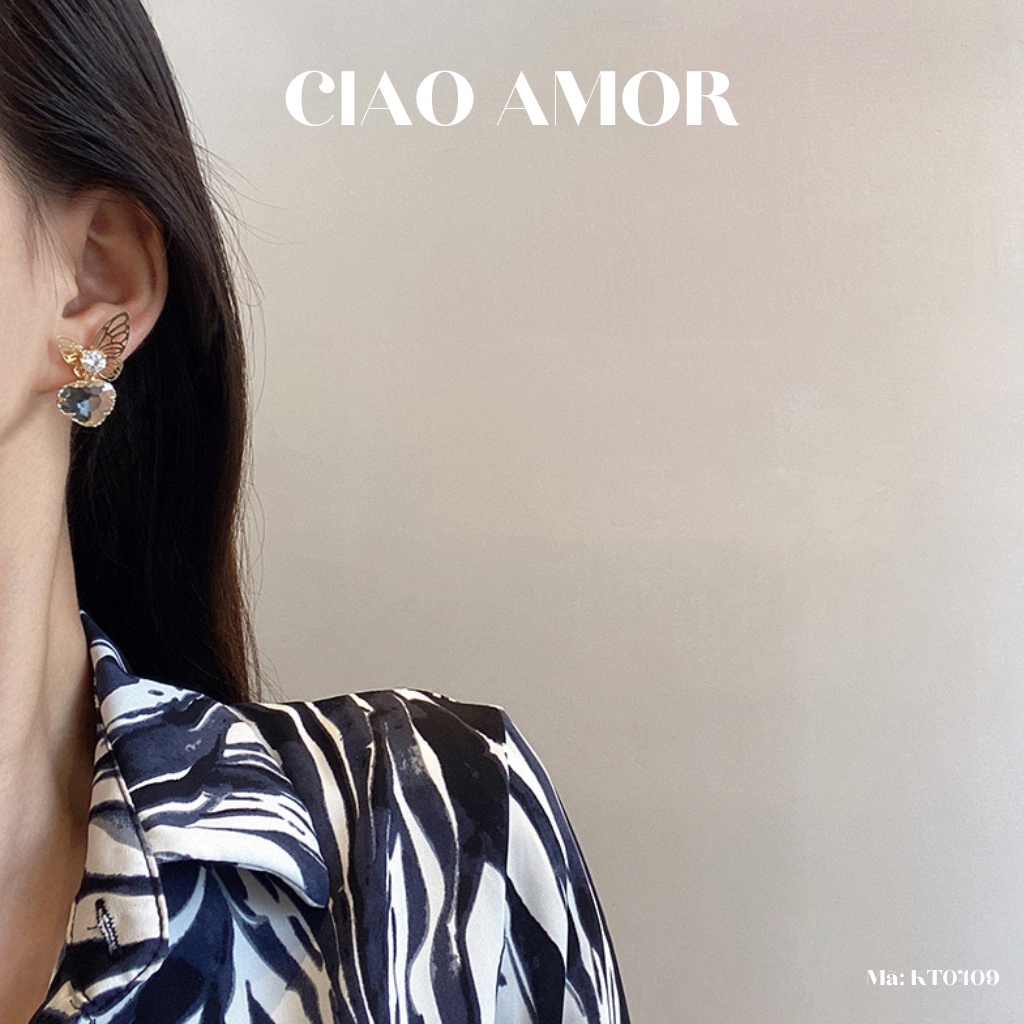 KT0409-Khuyên tai nữ, Bông tai bạc 925 cánh nữ điệu đá trái tim tiểu thư sang trọng Trang sức Ciao Amor