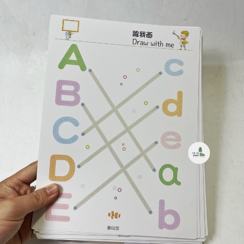 Bộ tập tô, nối chữ và nét vẽ cơ bản Stroke Line Dot to Dot, Vở tập viết thông minh xoá được 64 trang cho bé 3 tuổi
