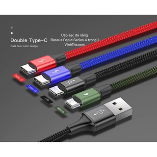 Cáp Sạc 4 Đầu ( 2 Lightning, 1 Micro Usb, 1 Type C ) Baseus Rapid Series - Bảo hành đổi mới