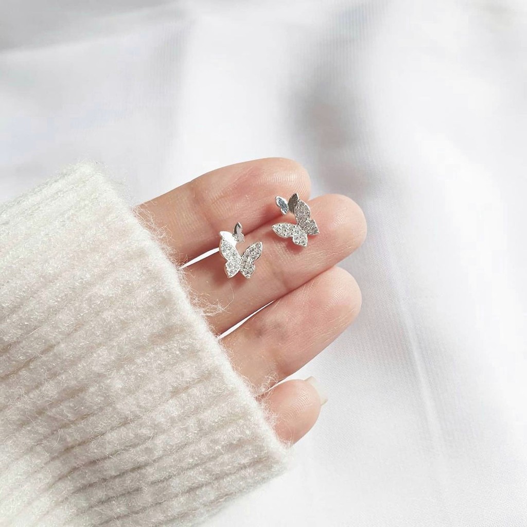 Bông tai bướm bạc thật 925 DaLiA Jewelry khuyên tai bạc nạm đá sáng lấp lánh