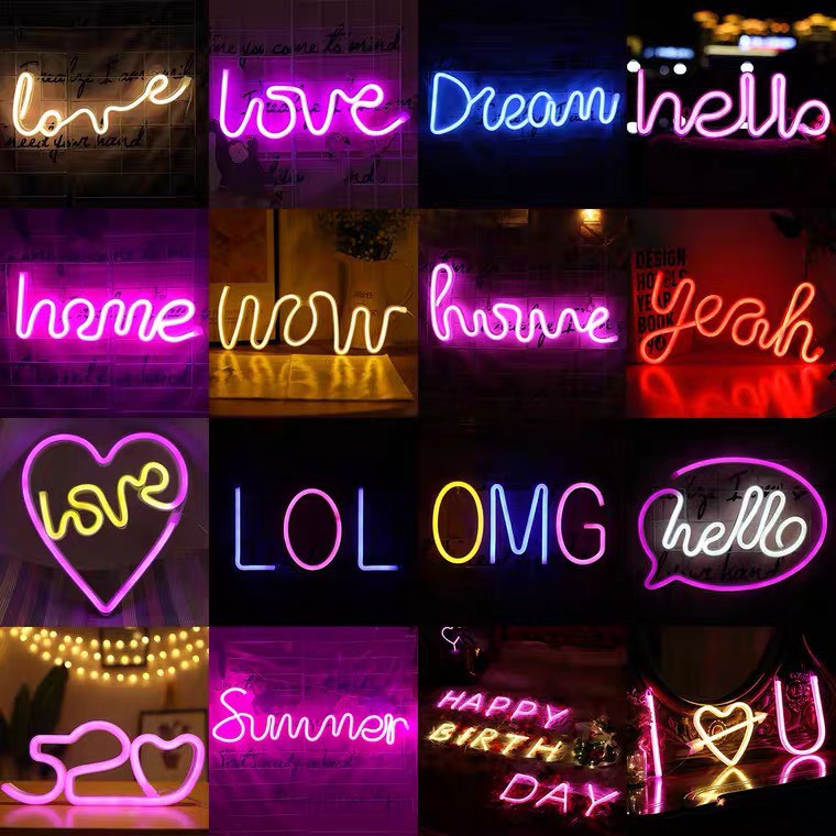 Đèn LED Neon Nhiều Mẫu Trang Trí Decor Phòng Ngủ quà tặng VALENTINE sử dụng hộp PIN+USB Sunmet