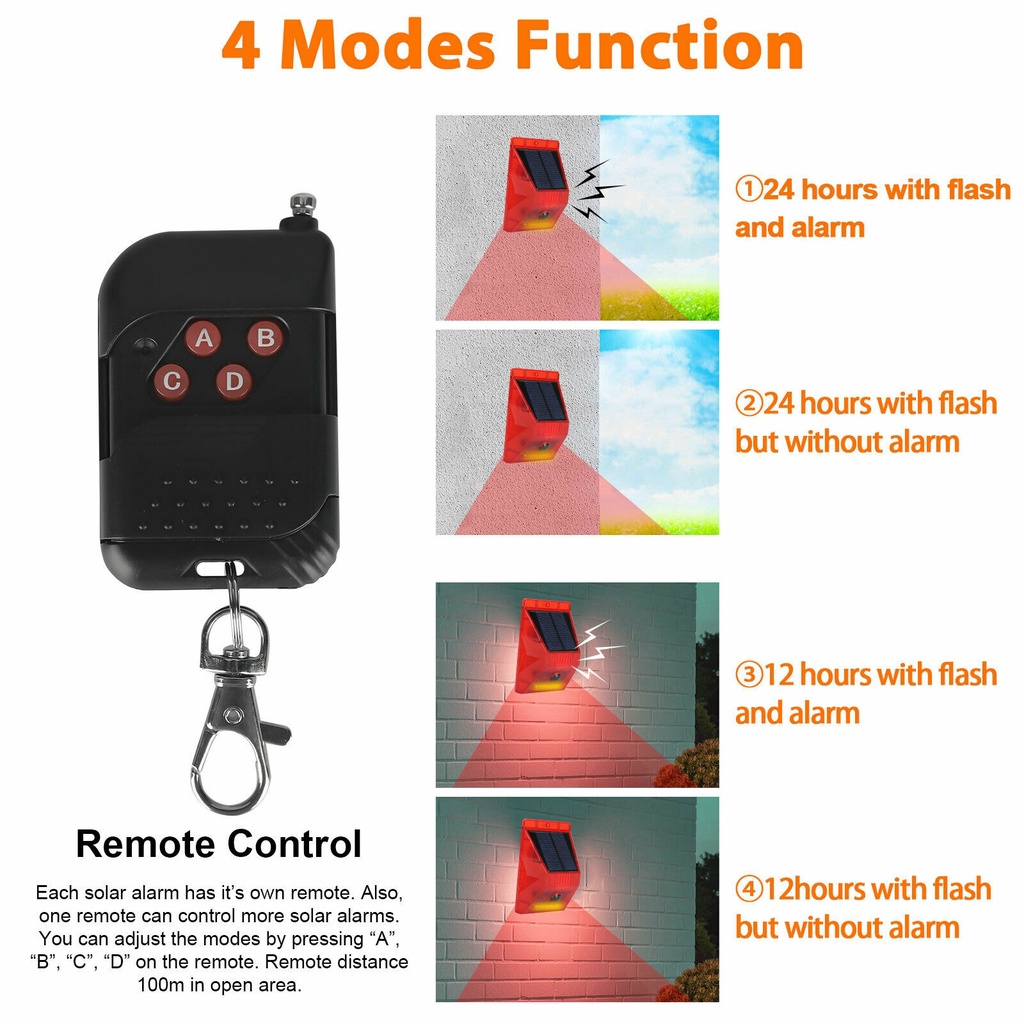 Đèn Cảnh Báo Năng Lượng Mặt Trời 129db Kèm Điều Khiển Từ Xa