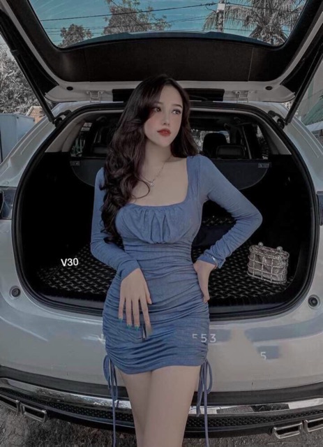 Đầm body tay dài nhún eo nhún ngực cực sexy