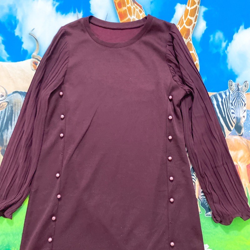 Size XL đầm thun đỏ đô suông tay voan xếp li hạt 2 bên | BigBuy360 - bigbuy360.vn