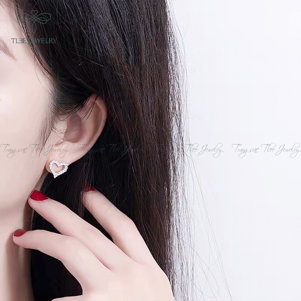 Khuyên tai bạc nữ TLEE tim rỗng nạm đá nhỏ viền lấp lánh NCJ B0198
