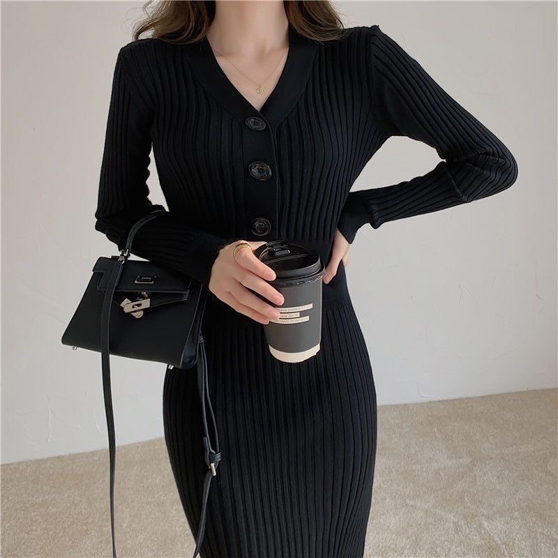 Váy body len gân cổ V siêu đẹp Hight Fashion