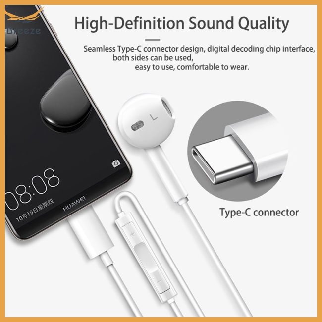 Tai Nghe Type-C Usb Âm Thanh Stereo Có Micrô Cho Huawei P20 Pro Mate10