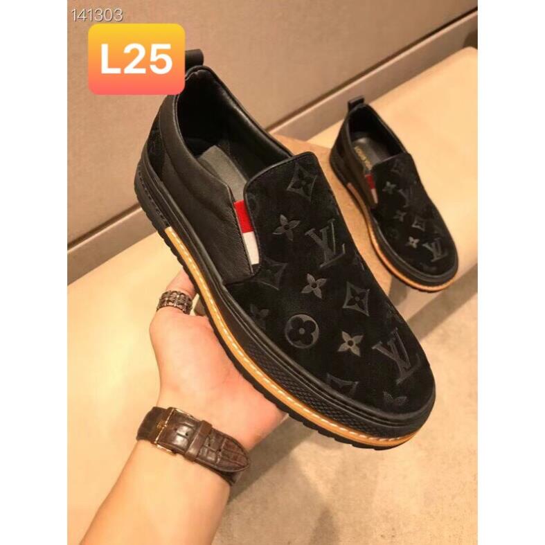 Giày SNK slipon LV đen nhung đế viền vàng L25 n