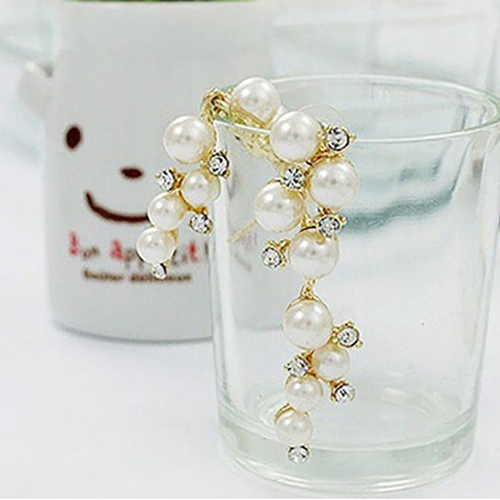 Đôi khuyên tai dài đính đá và ngọc trai giả thời trang cho nữ