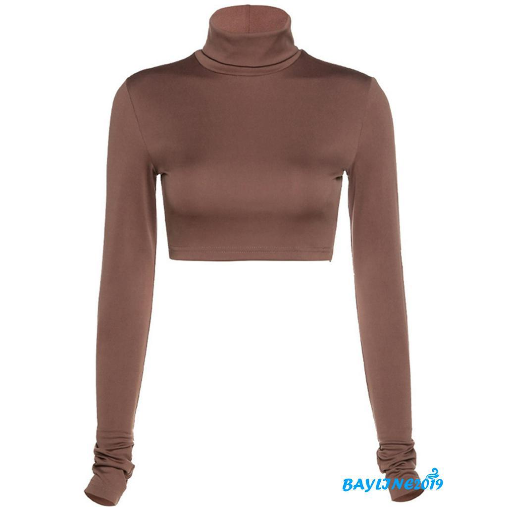 Áo croptop tay dài màu trơn thời trang trẻ trung năng động cho nữ