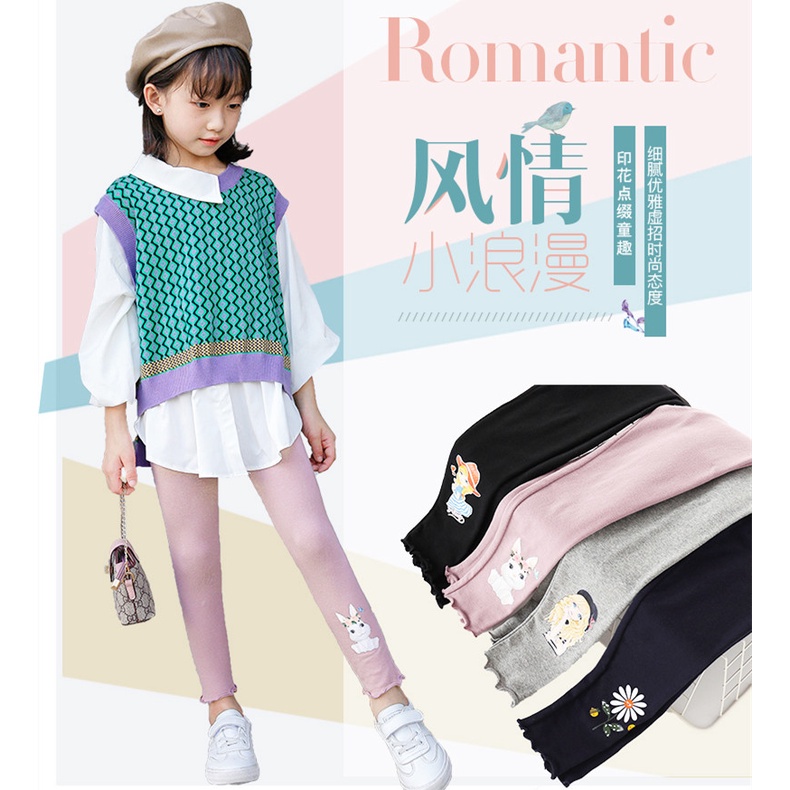 [LF.VN] Quần Legging Cotton Phối Ren Co Giãn Ôm Dáng Thời Trang Xuân Thu Cho Bé Gái Kích Thước 100-160cm