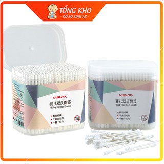 Tăm bông Misuta hộp 400 que, V-coool hộp 200 que tự nhiên cho bé sơ sinh kháng khuẩn