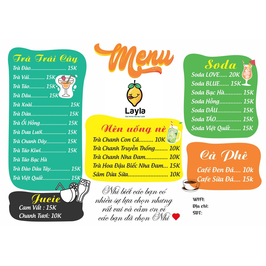 In Menu Giá Rẻ. Miễn Phí Thiết Kế