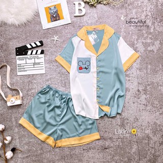 [ FREESHIP] Đồ ngủ pijama, chất lụa LATIN đẹp, kiểu tay ngắn quần ngắn, mát, ít nhăn, size 40 đến 60kg .