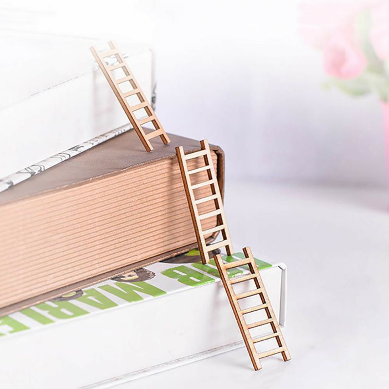 Mô hình tiểu cảnh trang trí chậu cây thang gỗ mini decor sân vườn