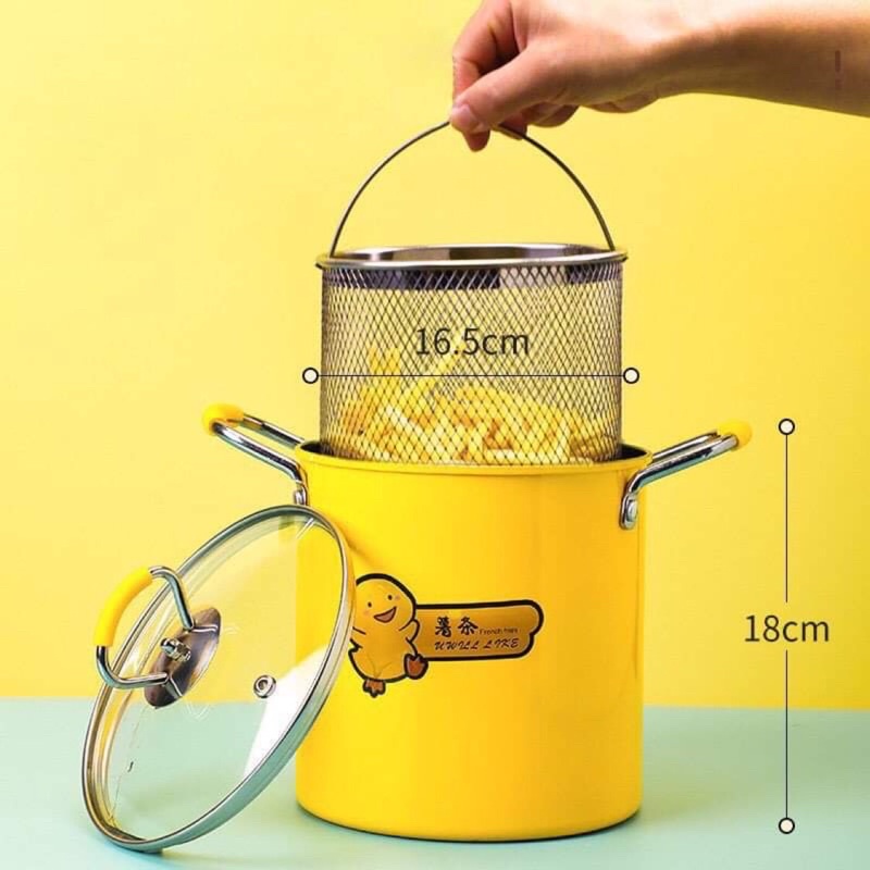 Nồi Chiên Ngập Dầu Mini Vịt Vàng Kèm Rổ Inox Cao Cấp