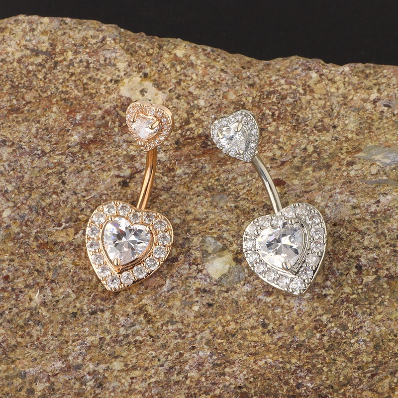 Khuyên rốn thép không gỉ mặt hình trái tim đính đá zircon thời trang dành cho nữ