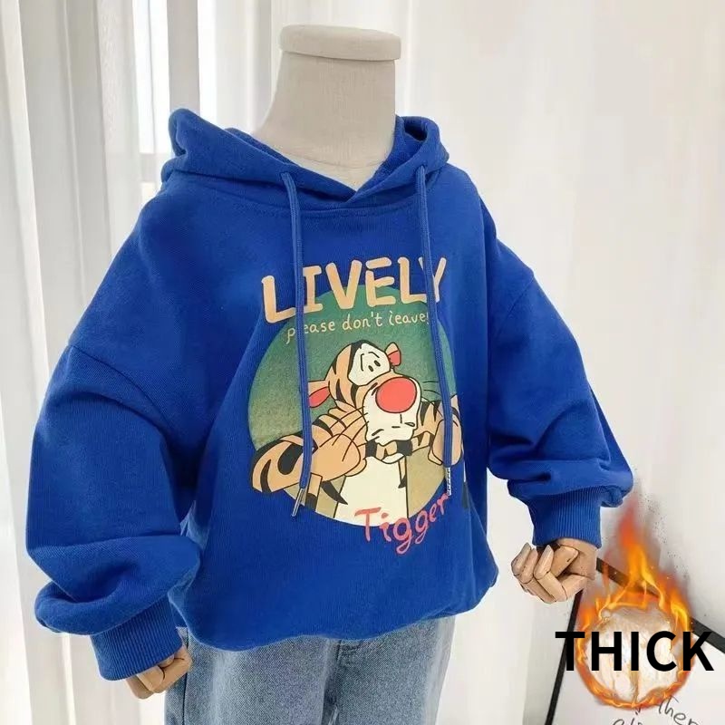 Áo Thun Sweater Có Mũ Trùm Tay Dài Dáng Rộng Phối Nhung In Hoạt Hình Thời Trang Xuân Thu 2022 Cho Bé