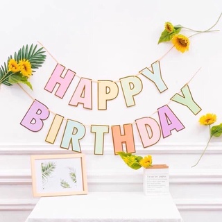 Dải chữ Happy Birthday ngũ sẵc tone pastel trang trí sinh nhật