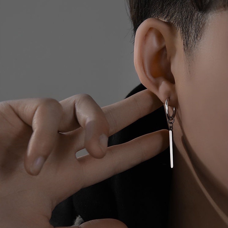 Khuyên Tai Tròn Hình Thanh Trụ Dài Unisex thép titan không gỉ - Bông tai Nam Nữ Cá Tính Chất