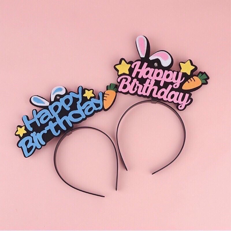 Bờm tai thỏ chữ Happy Birthday, Băng đô cài tóc, phụ kiện chụp hình Sinh nhật