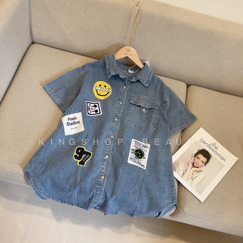 Áo Sơ Mi Jean Mặt Cười cộc Tay L1