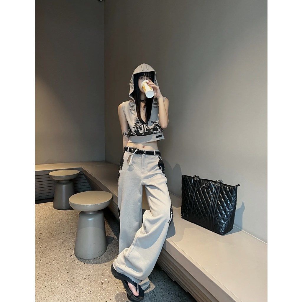 Bộ Áo Hoodie + Quần Dài Ống Rộng Phong Cách Thời Trang Đường Phố Mỹ Thời Trang Mùa Hè Hàng Mới Dành Cho Bạn Nữ