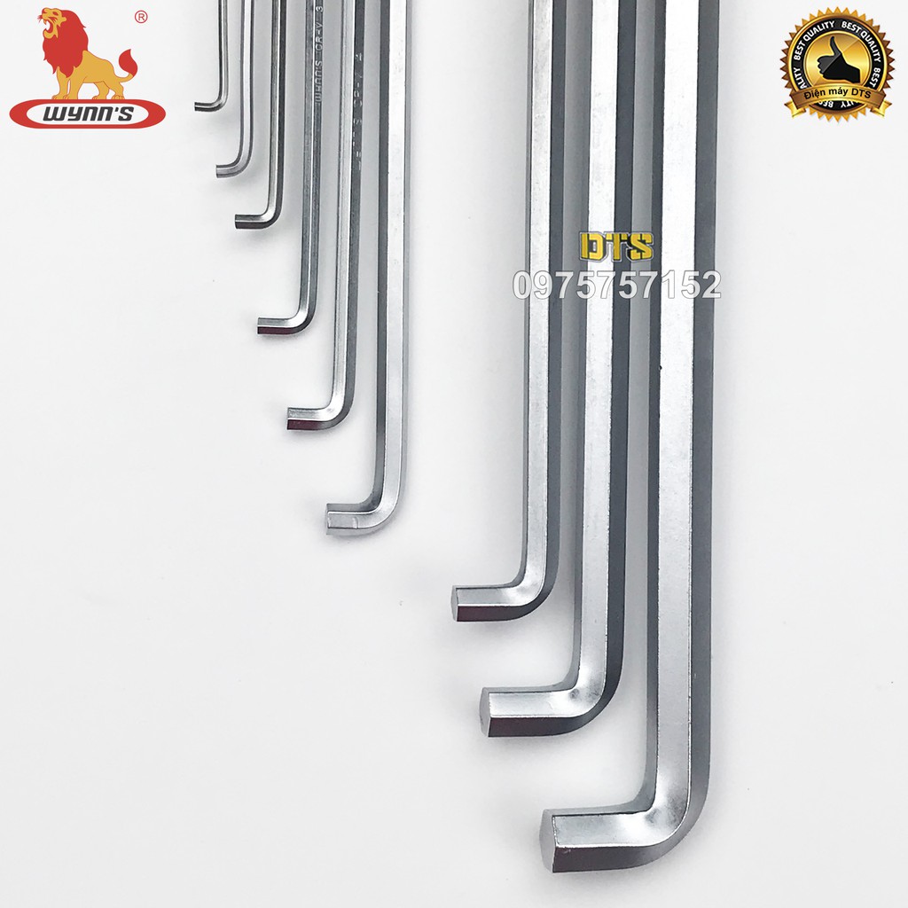 Bộ lục giác đầu bằng 9 chi tiết cỡ dài WYNN’S W0583, bộ khóa lục giác thép cứng cao cấp CR-V chất lượng cao