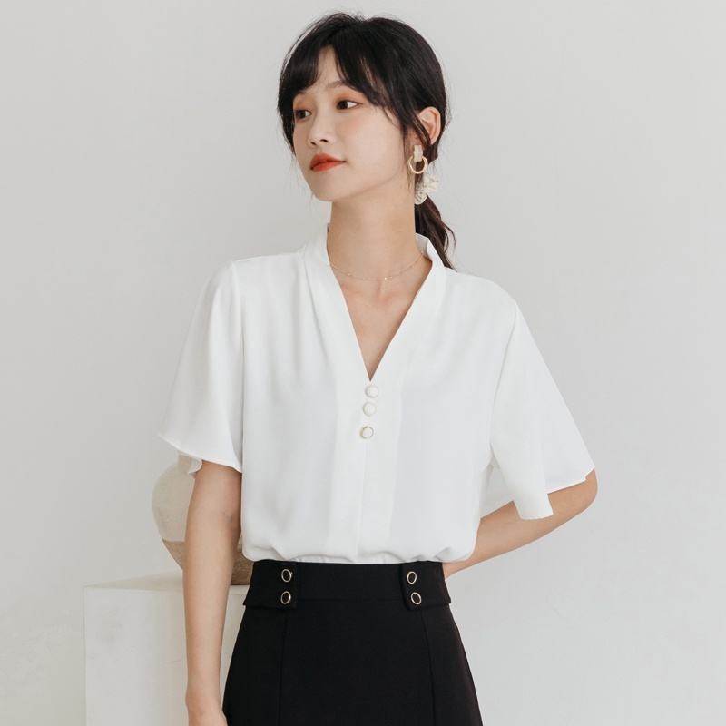 Áo Chiffon Tay Ngắn Cổ Chữ V Dáng Rộng Thời Trang Dành Cho Nữ | BigBuy360 - bigbuy360.vn