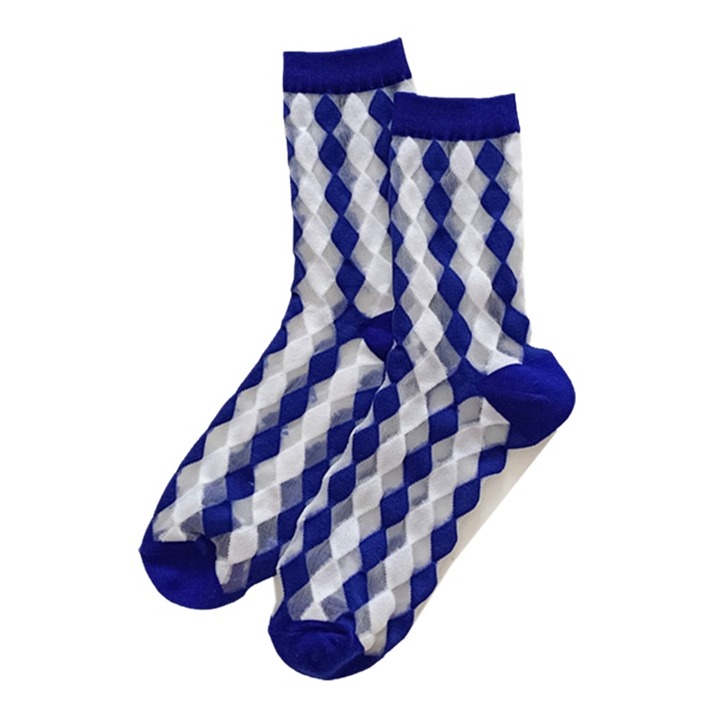 Xiangbao Vớ Lưỡi Trai Sợi Pha Lê Ghép Nối Màu Khối Kim Cương Sọc Caro