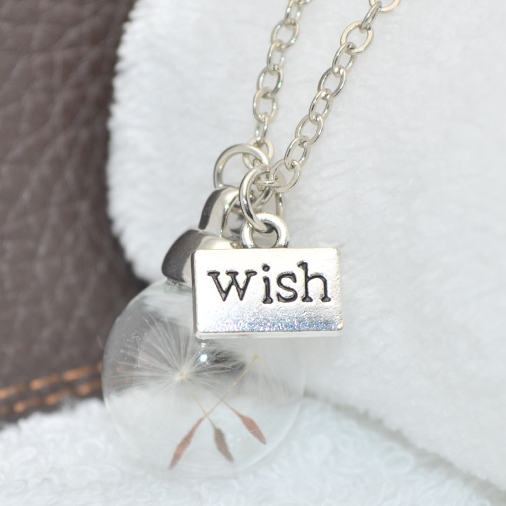 Dây chuyền mặt quả cầu thủy tinh đựng hạt bồ công anh