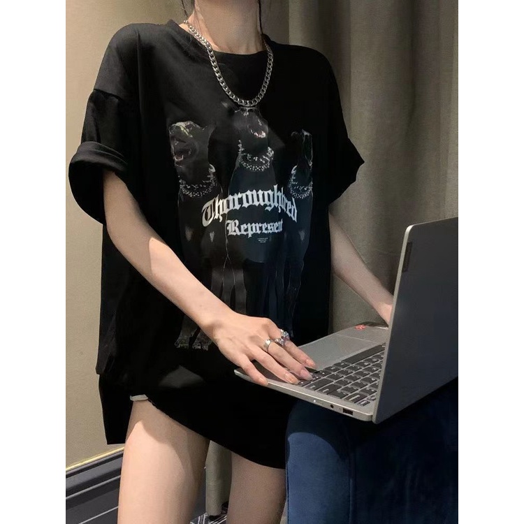 ☎☽Áo Thun 100% Cotton Nguyên Chất Tay Ngắn In Hình Phong Cách Retro Hàn Quốc 2022 Cho Nữ