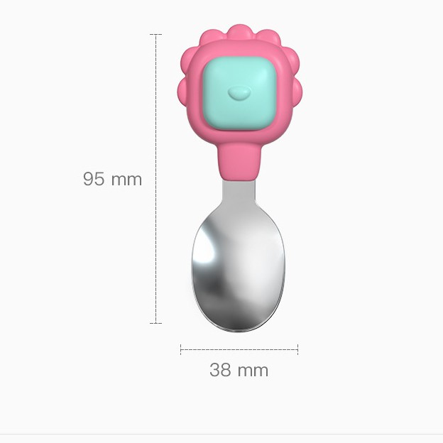 Thìa dĩa tập xúc cán ngắn INOX 316 cho bé Beedoll, muống nĩa cán ngắn silicone an toàn