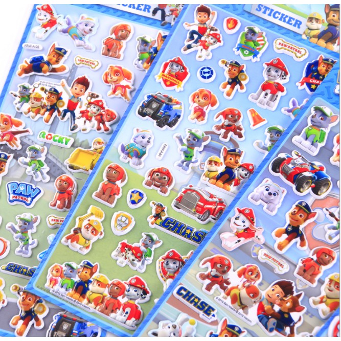 Sticker dán nổi 3D Doreamon, Biệt đội chó cứu hộ, Siêu nhân người nhện Spider man, Khủng long