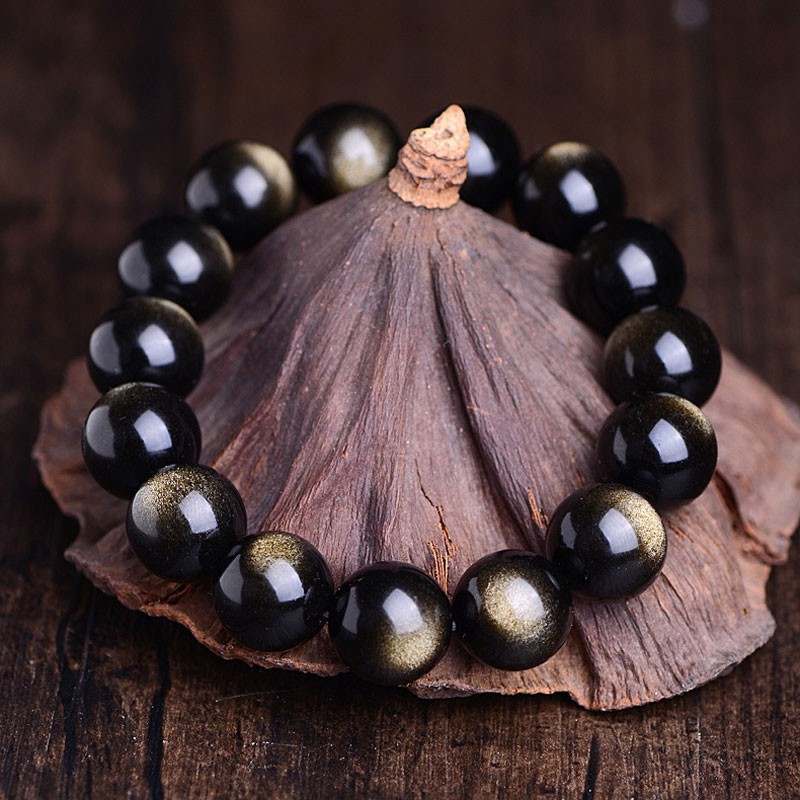 Vòng tay chuỗi hạt đá Obsidian tự nhiên 4-20mm