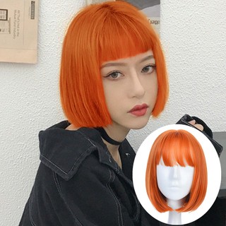 [523] Tóc Giả Ngắn Ngang Vai Màu Cam