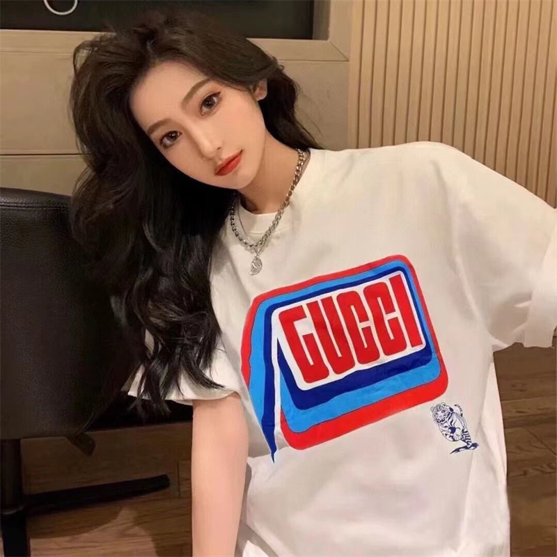 Áo Thun Tay Ngắn Cổ Tròn In Logo GUCCI Cỡ Lớn Thời Trang Mùa Hè