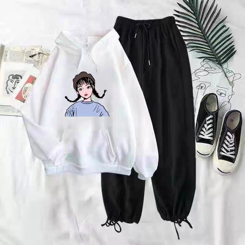 Sét Áo hoodie Cô gái tóc bím + quần Bom, Áo nỉ Unisex from rộng, Chất nỉ ấm mặc không xù, thiết kế phong cách - MODY