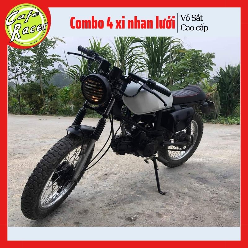 Combo 4 đèn xi nhan xe máy độ vỏ sắt xi đen có lưới bảo vệ cho xe classic CAFE RACER