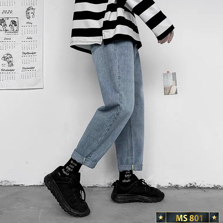 Quần jean nam baggy trơn cao cấp, Quần ống rộng suông nam màu xanh nhạt thoáng mát kiểu dáng hàn quốc Tfashion 24h BG801