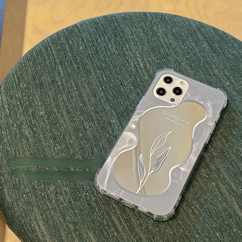 Ốp Điện Thoại Silicone Mặt Gương In Họa Tiết Lá Nhật Hàn Cho iphone13pro max 12 11 xsmax 7p