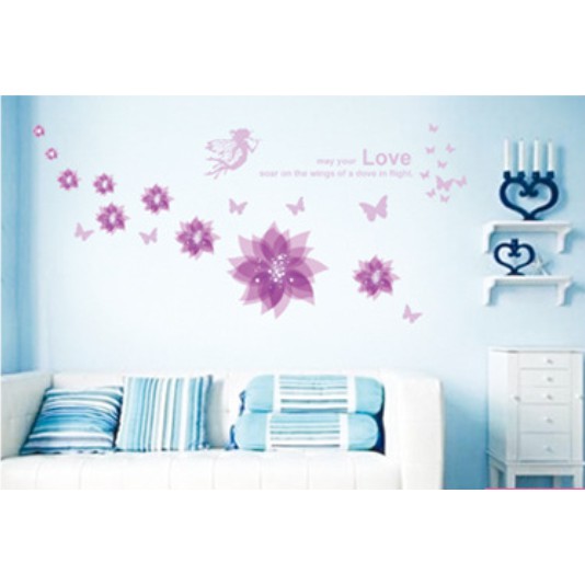 Decal trang trí tường Hoa tím  mẫu mới