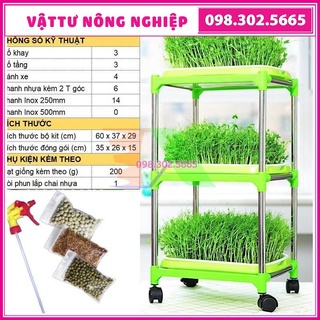 Bộ kit Khay trồng rau mầm thủy canh chuyên dụng - 3Khay, Giá đỡ 3 tầng, Vòi xịt, Hạt giống