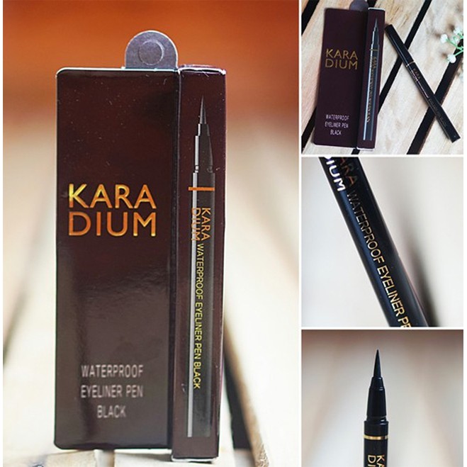 Bút dạ kẻ mắt nước siêu mảnh không lem trôi Karadium Waterproof Brush Eyeliner Pen Black (vỏ nâu)