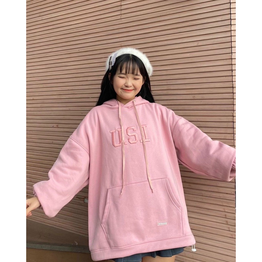 Áo hoodie thêu chữ usi KA 💖FREESHIP💖 form rộng Unisex phong cách Hàn Quốc, tay to, năng động màu Hồng | BigBuy360 - bigbuy360.vn